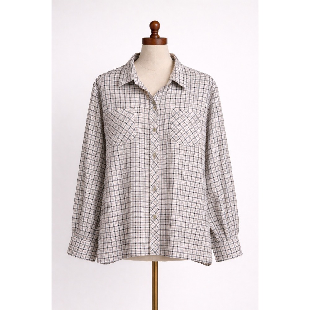 LL Bean Shirt Womens 3X‎ Brushed Light Cotton Plaid Neutral Outdoors Nature